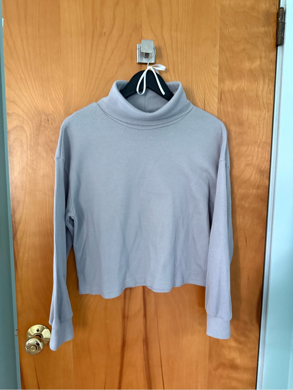 Cozy Waffle Turtleneck Long-Sleeve Top in Light Gray